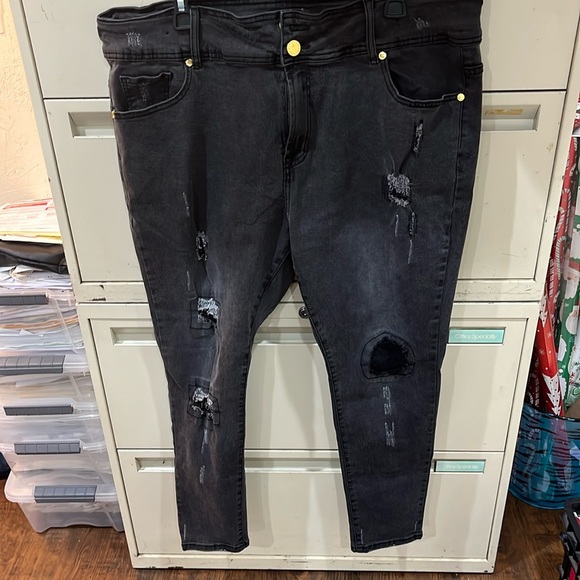 Black denim deconstructed skinny jeans - Picture 1 of 6